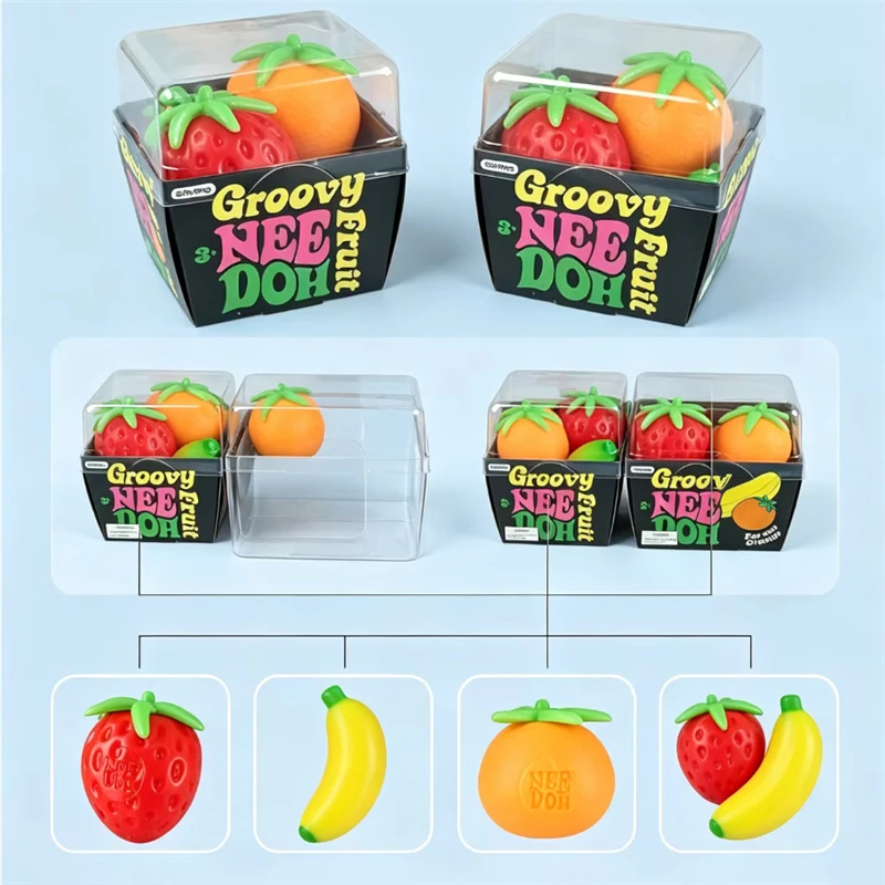 Needoh Schylling Fruit Toy Soft Squeeze Stress Relief Sensory Decompression Calm Daily Tension Smooth Elastic Portable Novelty