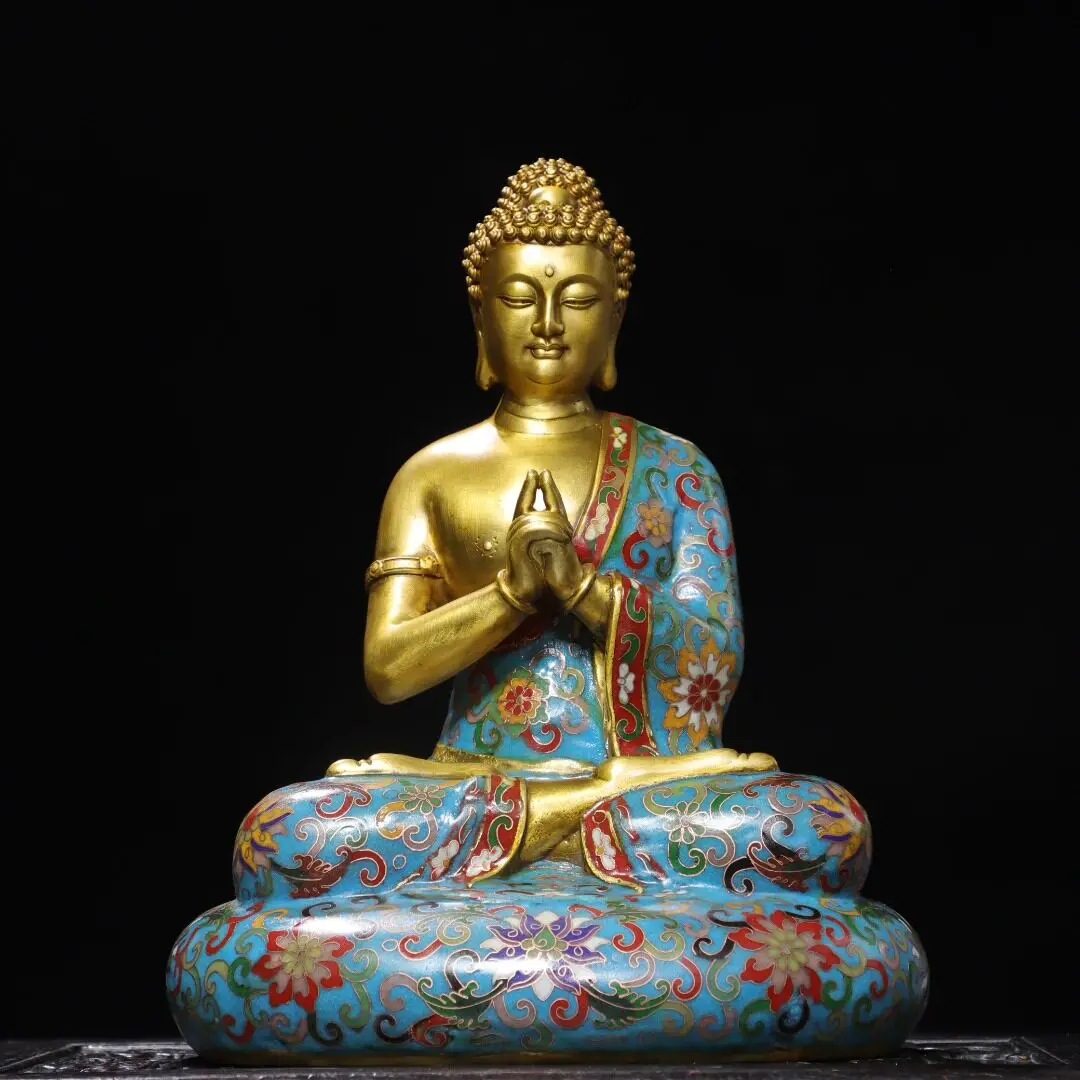 Antique Tibetan Buddhist Shakyamuni Buddha Statue Solid Copper Gold Plated Home Altar Decor Worship