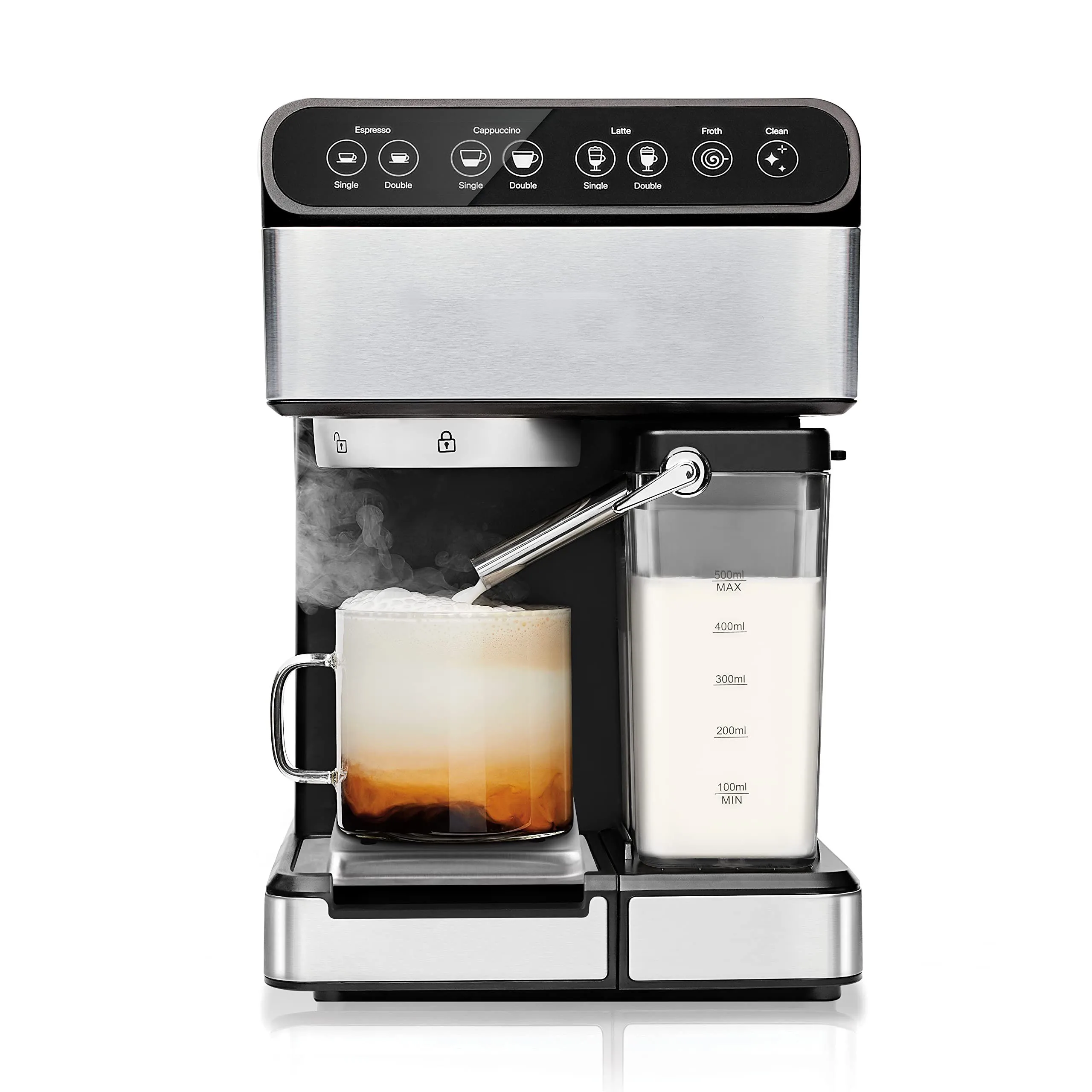 

Stainless Steel Espresso Latte & Cappuccino Maker, 6-in-1Espresso Maker, Household Professional Multi-functional Coffee Machine