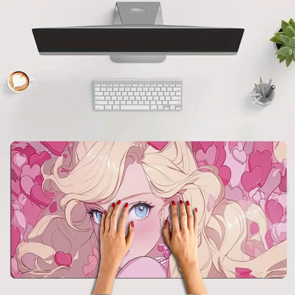Large anime girl mouse pad, heart-shaped design nonslip desktop pad, suitable for office accesorios escritorio teclado mecânico