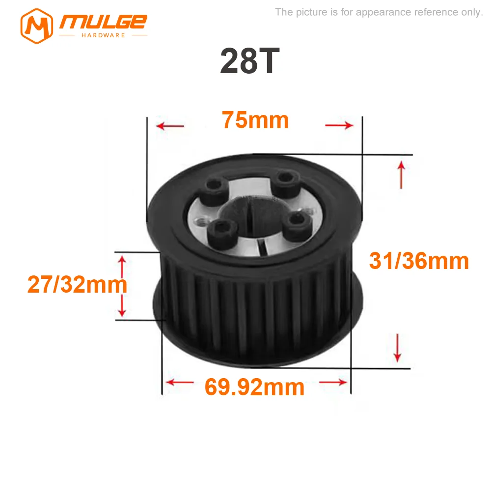 Imagem -05 - Sincronizando a Polia com Furo Keyless da Bucha Roda Síncrona Largura 25 mm 30 mm 832 mm 28t 30 Dentes Htd8m