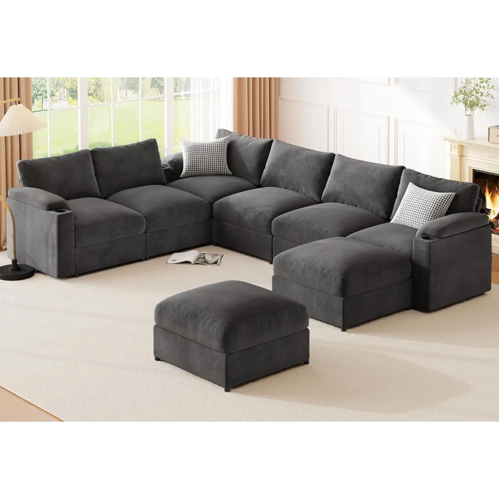 

Sectional Sofa Couch for Living Room Velvet Couches Oversized U Shaped Convertible Sleeper Sofa Chaise Detachable Armres
