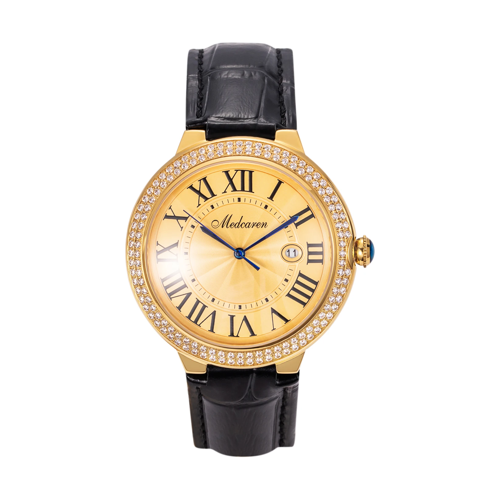 

New Luxury Men Watches 42mm 24K Gold Stylish Men's Calendar Watch Premium Leather Strap Waterproof Quartz Watch