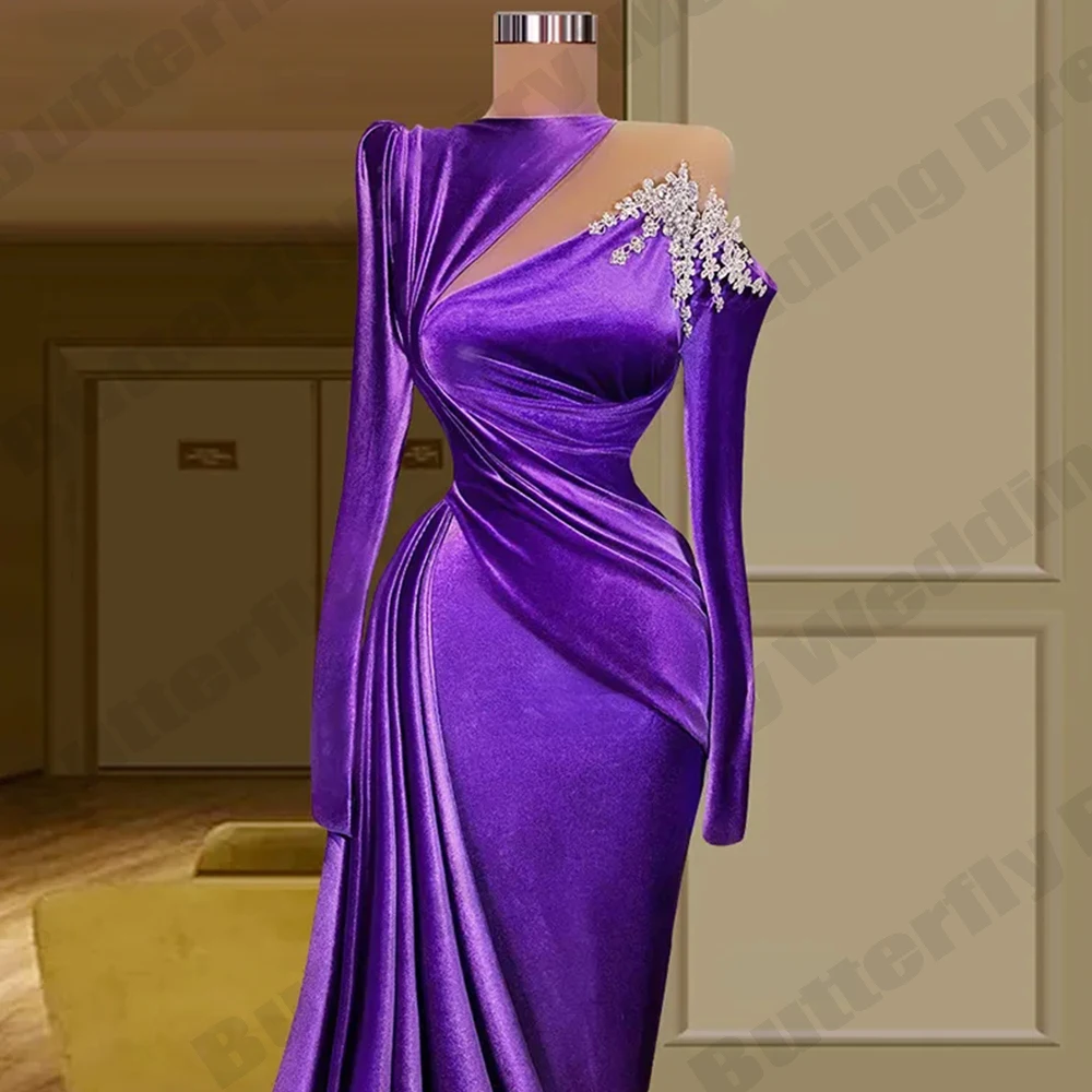 Precioso vestido de satén elegante con Apliques de encaje para mujer, vestidos de noche largos con cuello alto y mangas largas, Sexy, novedad de verano 2023