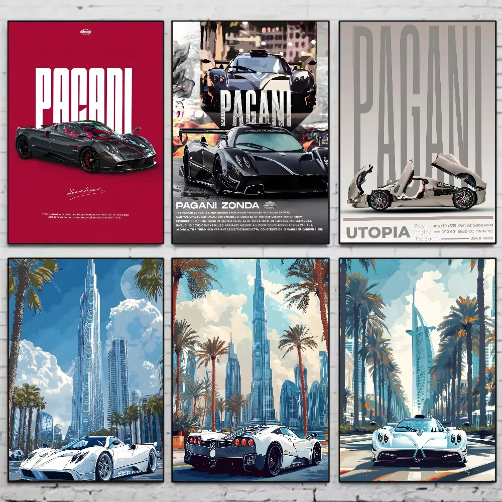 Berühmte Autos Pagani Poster HD Kunst klebrige Wand wasserdicht Zuhause Wohnzimmer Schlafzimmer Bar ästhetische Dekoration