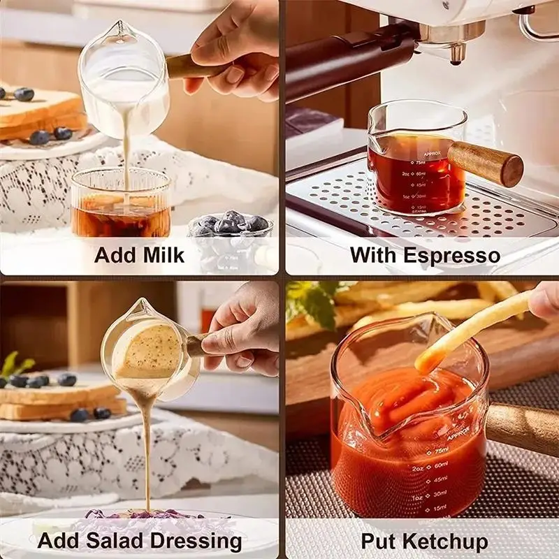 75ml Heat-resisting Glass Espresso Measuring Cup Double Mouth Glass Milk Jug With Handle Glass Scale Measure Mugs view 4