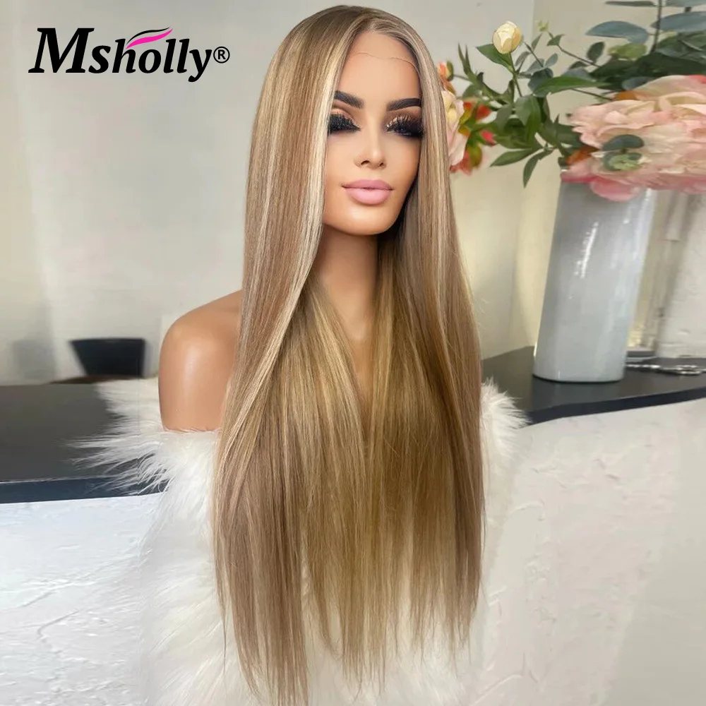 Brown Highlight 613 Lace Front Wig 13x4 Tranparent Straight Human Hair Wig Lace Frontal Long Remy 4x4 Closure Lace Remy Hair Wig