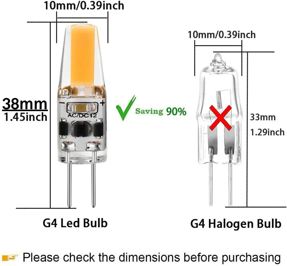 Imagem -04 - Dimmable g4 Lâmpada Led Cob Luz ac dc 12v 220v Branco Quente Branco Frio 360 Ângulo de Feixe Refletor Pingente Substituir Lâmpada de Halogênio 10 Pcs