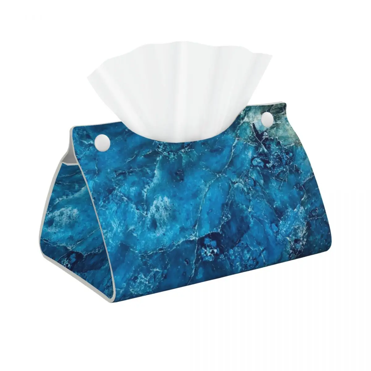 Custom Blue Marble Pattern Tissue Box Cover Rectangular PU Leather Facial Tissues Holder for Home