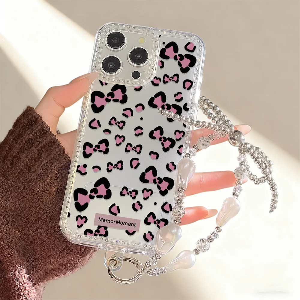 Bogen Knoten Diamant Telefon Fall Für iPhone 16 17 Pro Max 11 13 15 14 12 Air 17 pro max Transparente Stoßfest Abdeckung Funda Mit Lanyard