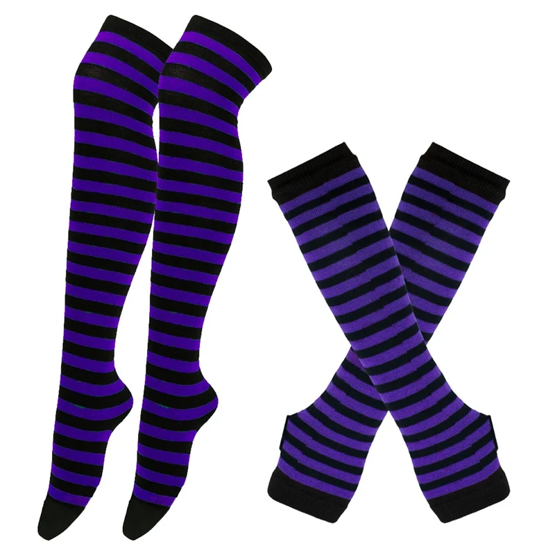 1 Set Frauen Gothic Punk Über Knie Lange Streifen Socken Arm Hülse Handschuhe für Mädchen Oberschenkel Hohe Baumwolle Socken Süße nette Weihnachten