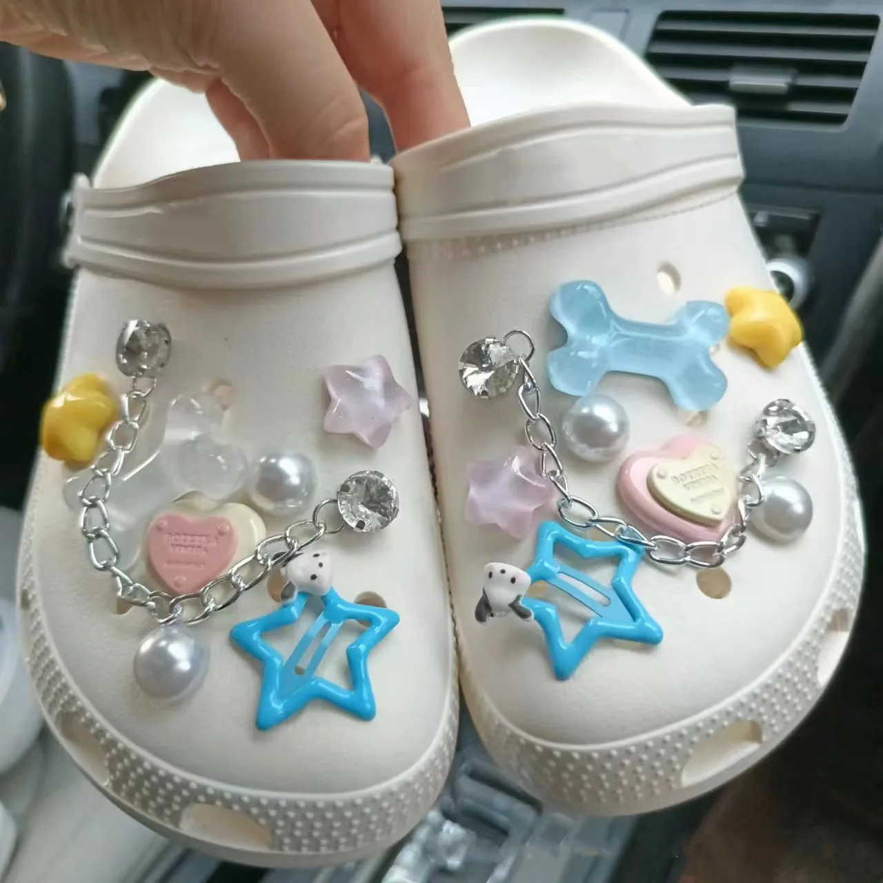 

Cute Star Rhinotone Chain Hole Shoe Charms Decorations Fun Cartoon Crystal Bone Shoes Buckle DIY 3D Hole Shoe Accessories