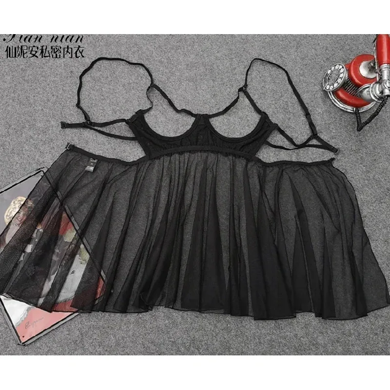 قمامة الدببة مفتوحة الصدر مثير بيبي دول الملابس الداخلية فستان المرأة الحمالة فستان النوم الدانتيل شبكة مغر ثوب النوم 2025 جديد