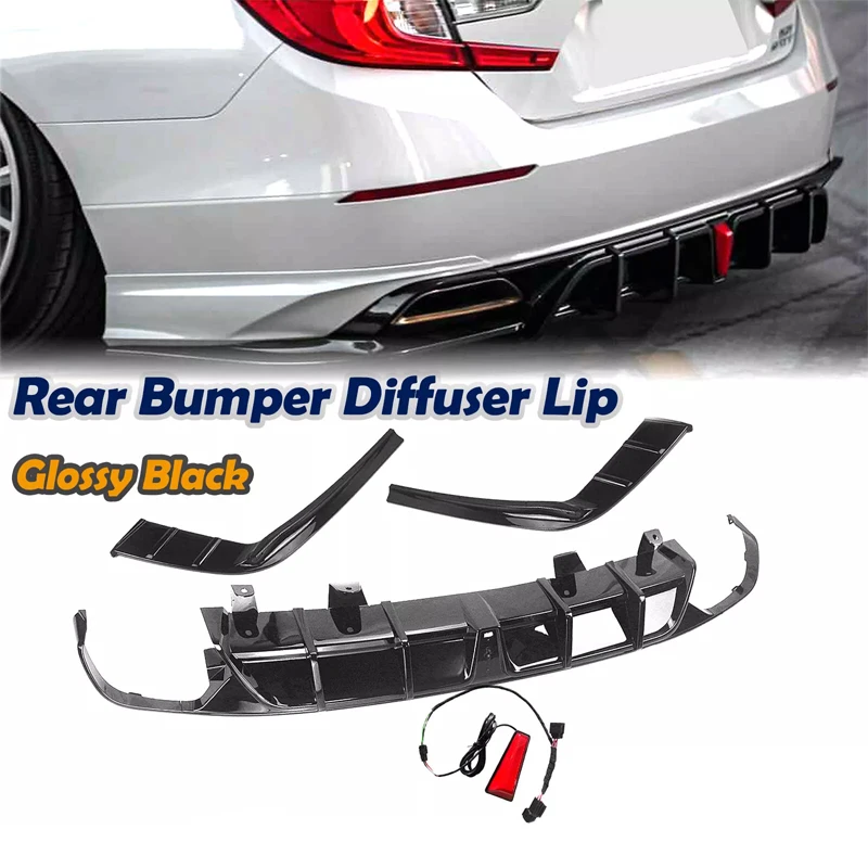 For 2018-2022 Honda Accord Yofer Rear Bumper Diffuser with LED Light Posterior Lip Appearance upgradation car Accessories