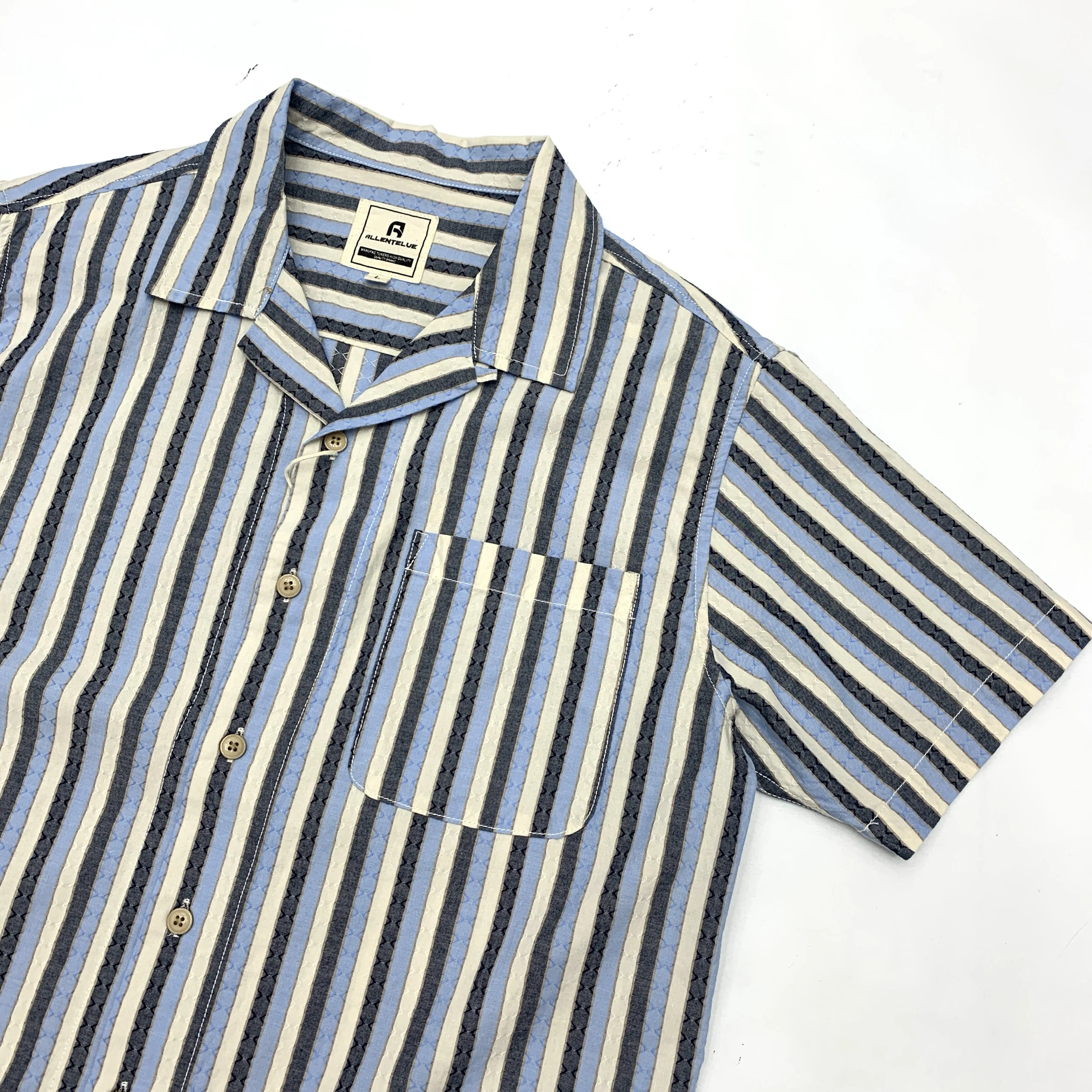 Cotton Striped ort Sve irt Loose Fit Cuban Collar Men's Retro Japanese Sle Summer irt Women's Top f Sve irt