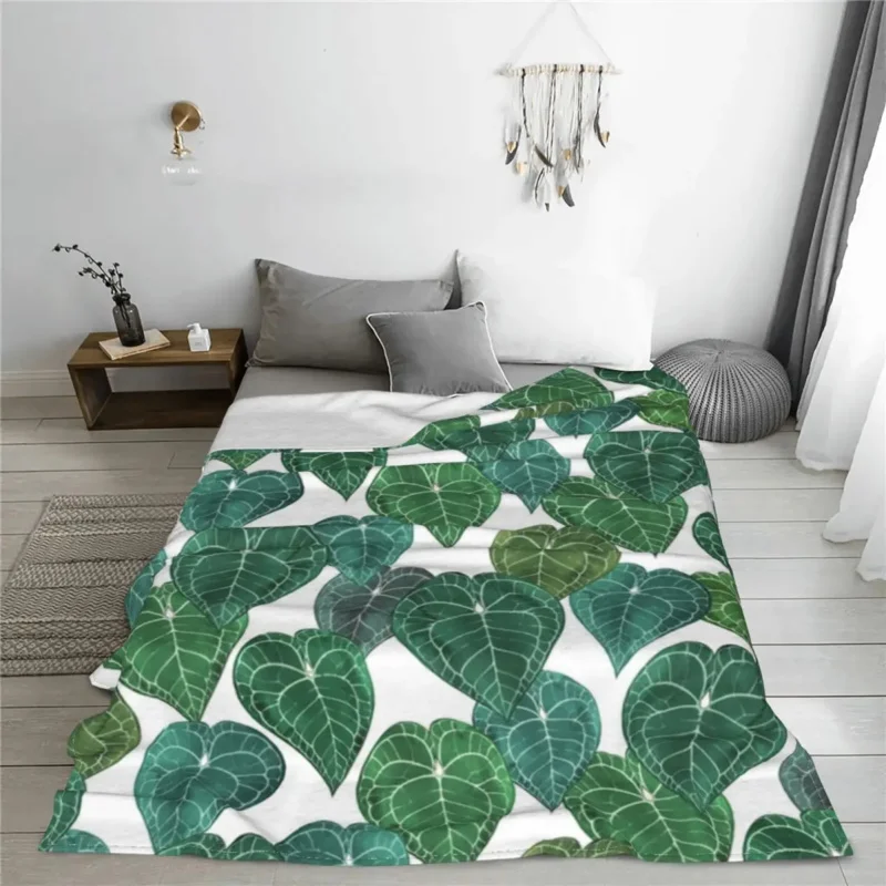 Anthurium Clarinervium Leaves Blankets Flannel Tropical Art Lightweight Throw Blankets for Outdoor Travel Bedroom Quilt