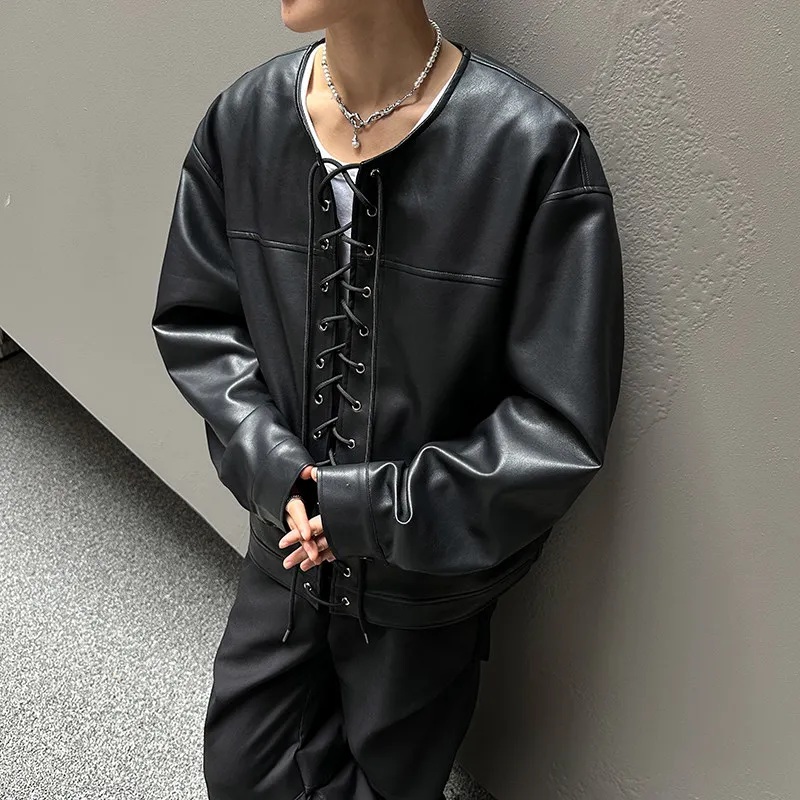 ريترو براون جلد Jaet الرجال طوق سستة تصميم شارع العليا Sle طويل Sve يندبروف الوقوف صالح الشباب Faion #5