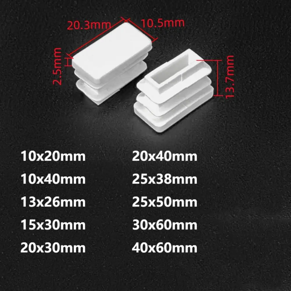 10 Pcs Rectangular Furniture Feet End Blanking Insert Pads Table Chair Leg Tube Tip Caps Plugs Plastic Home Floor Protector