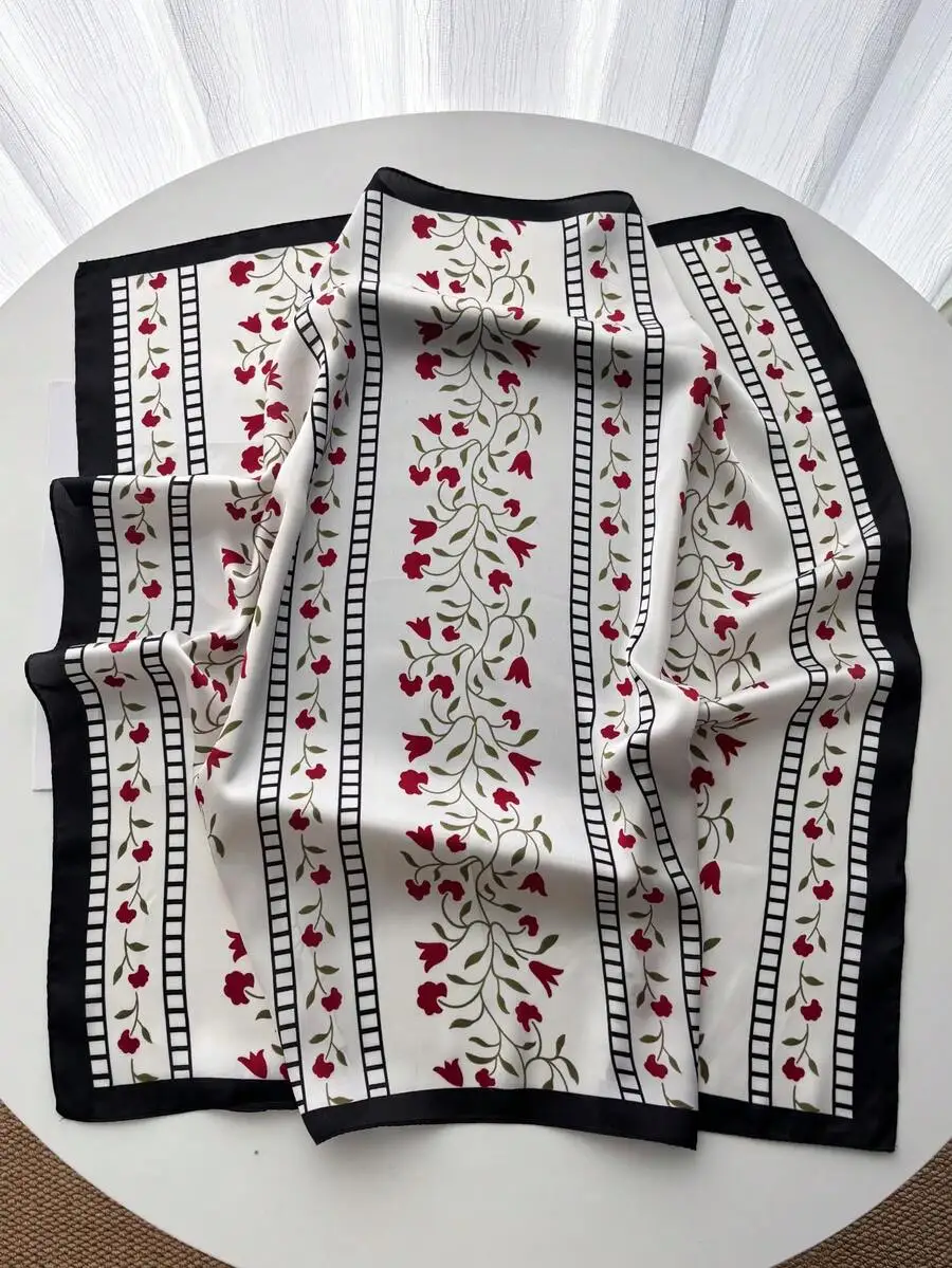 

Women's Spring Summer Flower Print Square Scarf Imitation Silk Shawl Neck Protection Bib Professional Scarf Warm Suitable For Da