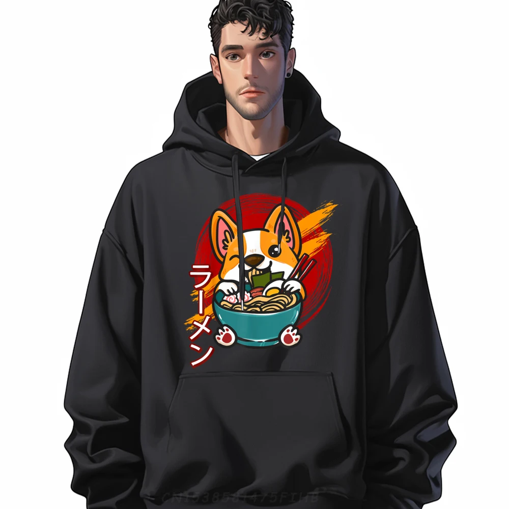 Corgi Eating Ramen Cute Kawaii Dog Japanese Noodles Japan Oversized Hoodies Men Long Sleeve Hoodie Men New Years Eve