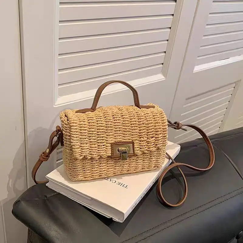 Summer Beach Seaside Single-shoulder Crossbody Bag for Women Fashion Paper Rope Woven Female Small Square Bag Mobile Phone Bag