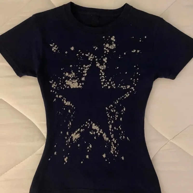 Camisetas punk vintage roupas femininas 90s americano retro manga curta magro preto camisetas estéticas y2k topo de colheita verão 2025 novo