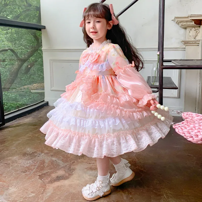 Autumn New Girls' Dress Lolita Princess Dress Daughter Birthday Party Cosplay Costume Little Kids' Sweet Puffy Yarn Child Dress