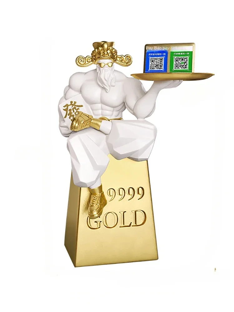 

Muscle Wealth God Statue Chinese Feng Shui Figurines Home Decor Living Room Ornaments Tea Table Tray Storage Floor Decoration