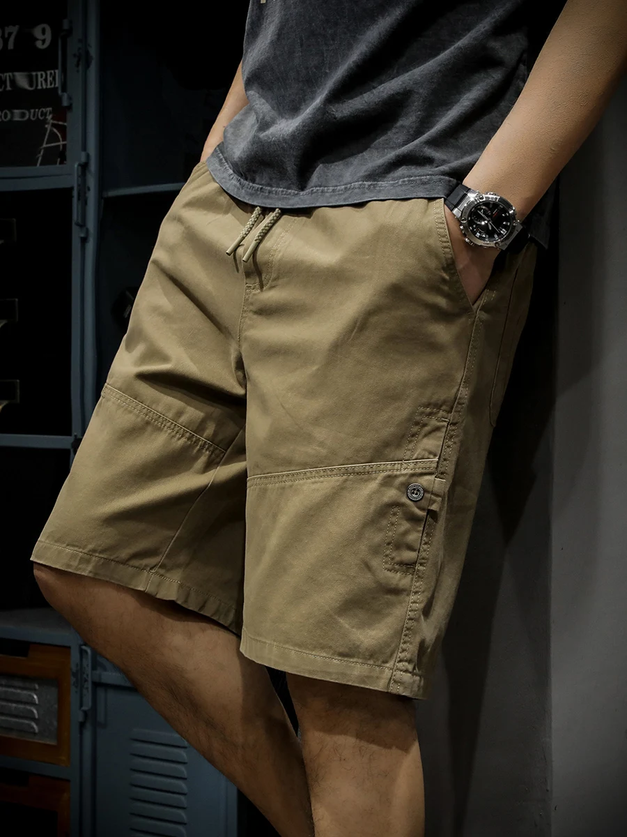 

Summer Men's Loose Fit Cotton Workwear orts Five-Quarter Casual Pants American Retro Faion Brand mid Waist Straight Leg