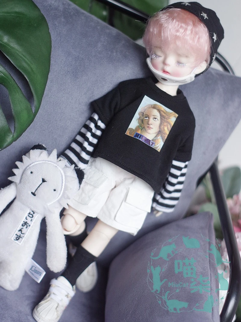 BJD Clothes Doll Black White Yellow Fake Two Printed T-shirts For 1/3 1/4 BJD SD DD MSD MDD SD17 Uncle Doll Akcesoria