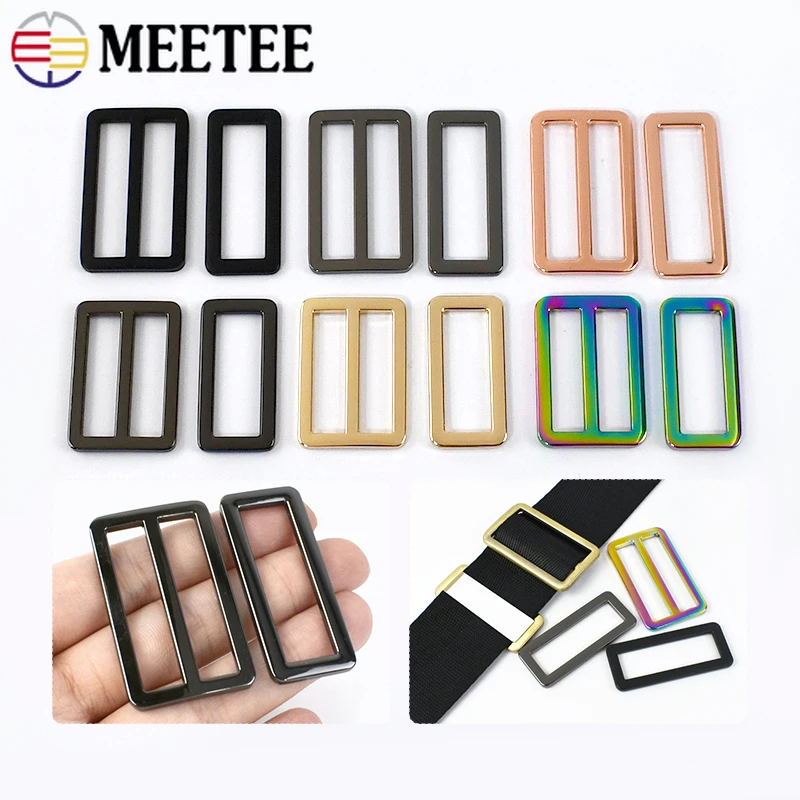 10/20Pcs Meetee 20-50mm Metal Buckles Tri-Glide Buckle Rings Bag Strap Webbing Adjust Clasp Belt Hooks DIY Hardware Accessories