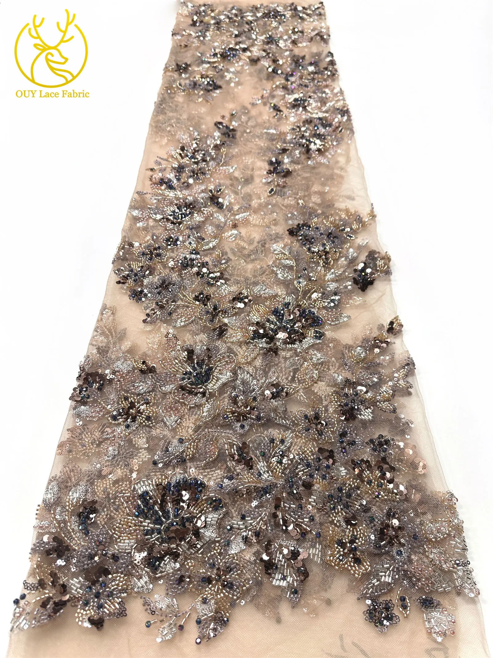 Elegantes neues Design, nigerianischer handgefertigter, stark perlenbesetzter Spitzenstoff, luxuriöse afrikanische französische Pailletten-Spitze für Damen-Partykleider zum Nähen – Detail 23