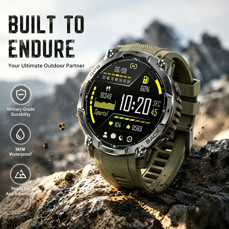 

2026Men Military GPS Compass Smart Watch 1.43" HD AMOLED 3ATM Waterproof Outdoors Sports Fitness Smart 530mAh Battery Watch Men