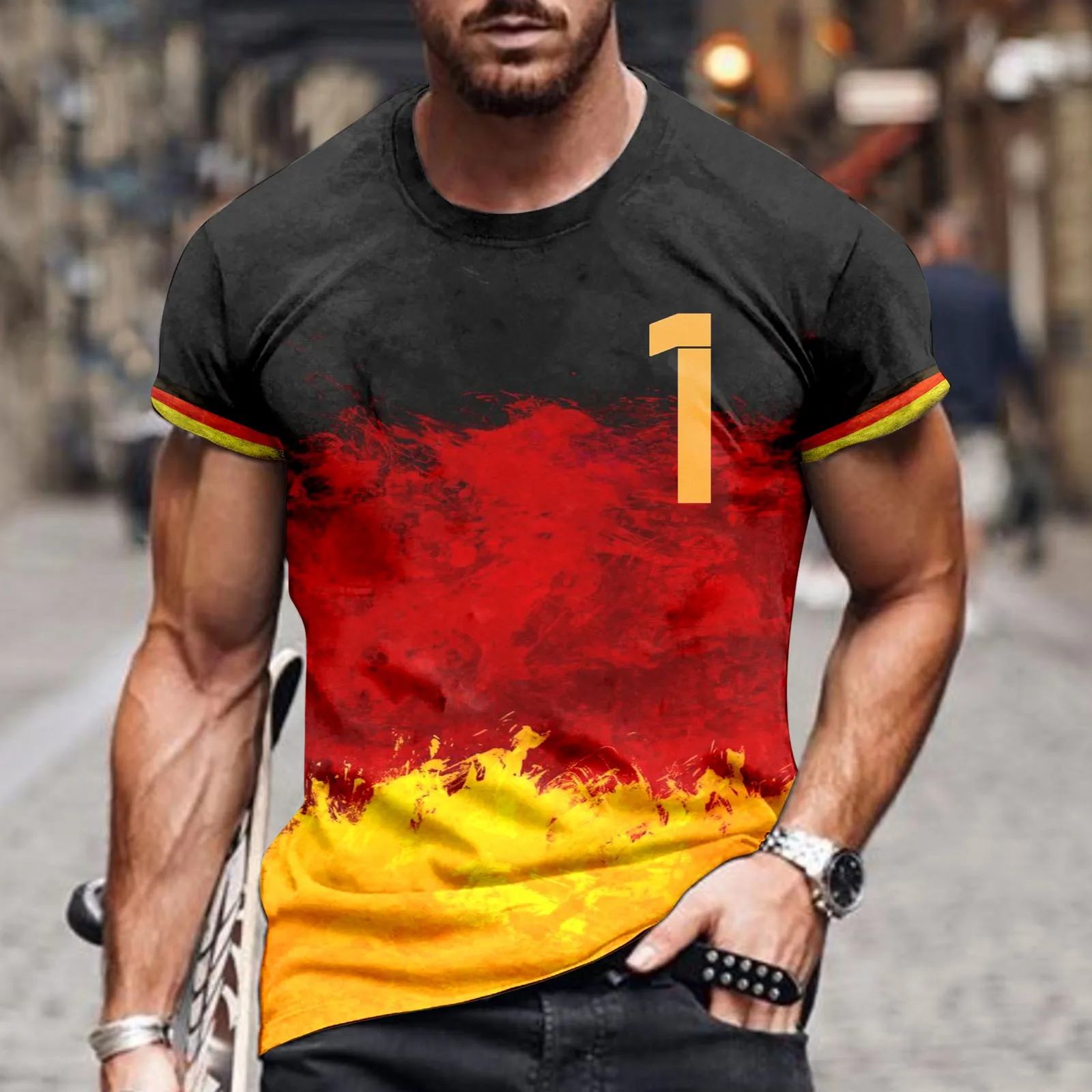 Male Germany Theme Number Graphic Printing Casual T Shirts Crewneck Short Sleeve Plus Size Loose Tops Fashion Men's Clothing