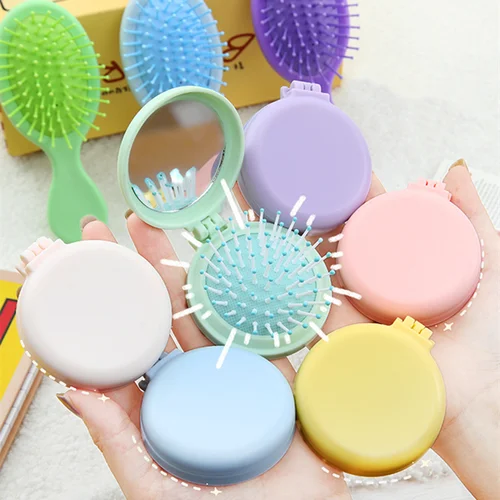 Espejo de maquillaje, cojín de aire portátil, peine para peinar el cabello, peine para masaje de cabeza, 1 unidad, peine plegable con Airbag para chica de dibujos animados creativos