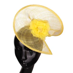 Fashion Yellow Hats Sinamay Fascinators Chapeau Elegant Women Hair Fedora Accessory Ladies Party Tea Race Headwear With Clips