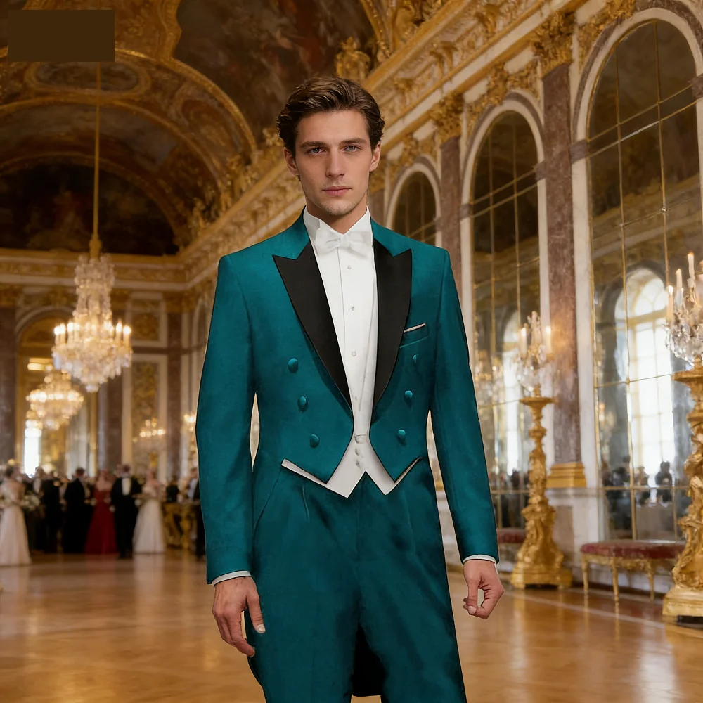 

Мужской однотонный костюм-тройка: длинный пиджак, брюки и жилет. Идеально для свадьбы, торжественных мероприятий, танцев, для жениха и шаферов. Вечерний наряд.