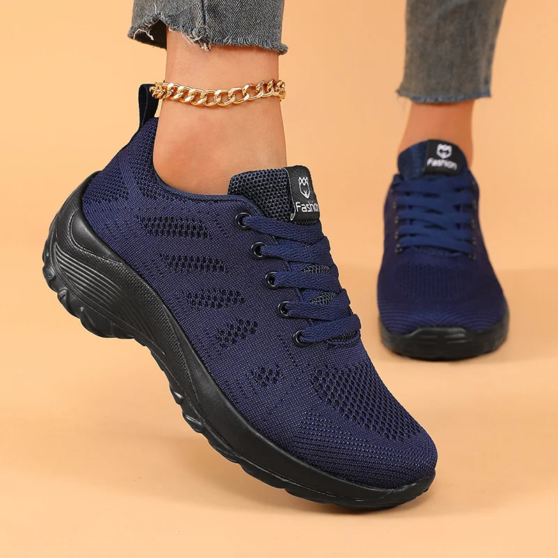 Women Breathable Casual Sneakers Platform Lace-up Outdoor Running Shoes for Women Mesh Lightweight Sports Walking Female Shoes