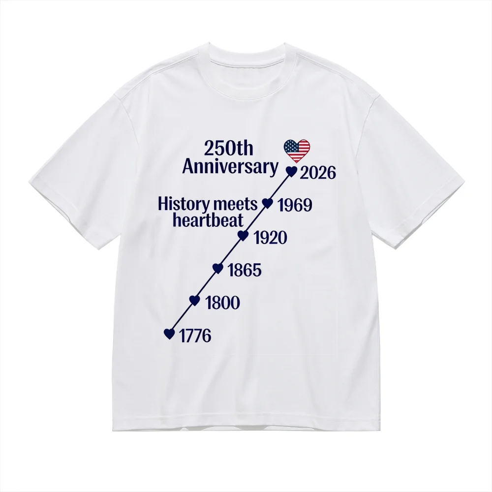 

History meets Heartbeat 2026 USA 250th Independence Commemorative T-Shirt Unisex Cotton Casual Tee Gifts T-shirts for Women Men