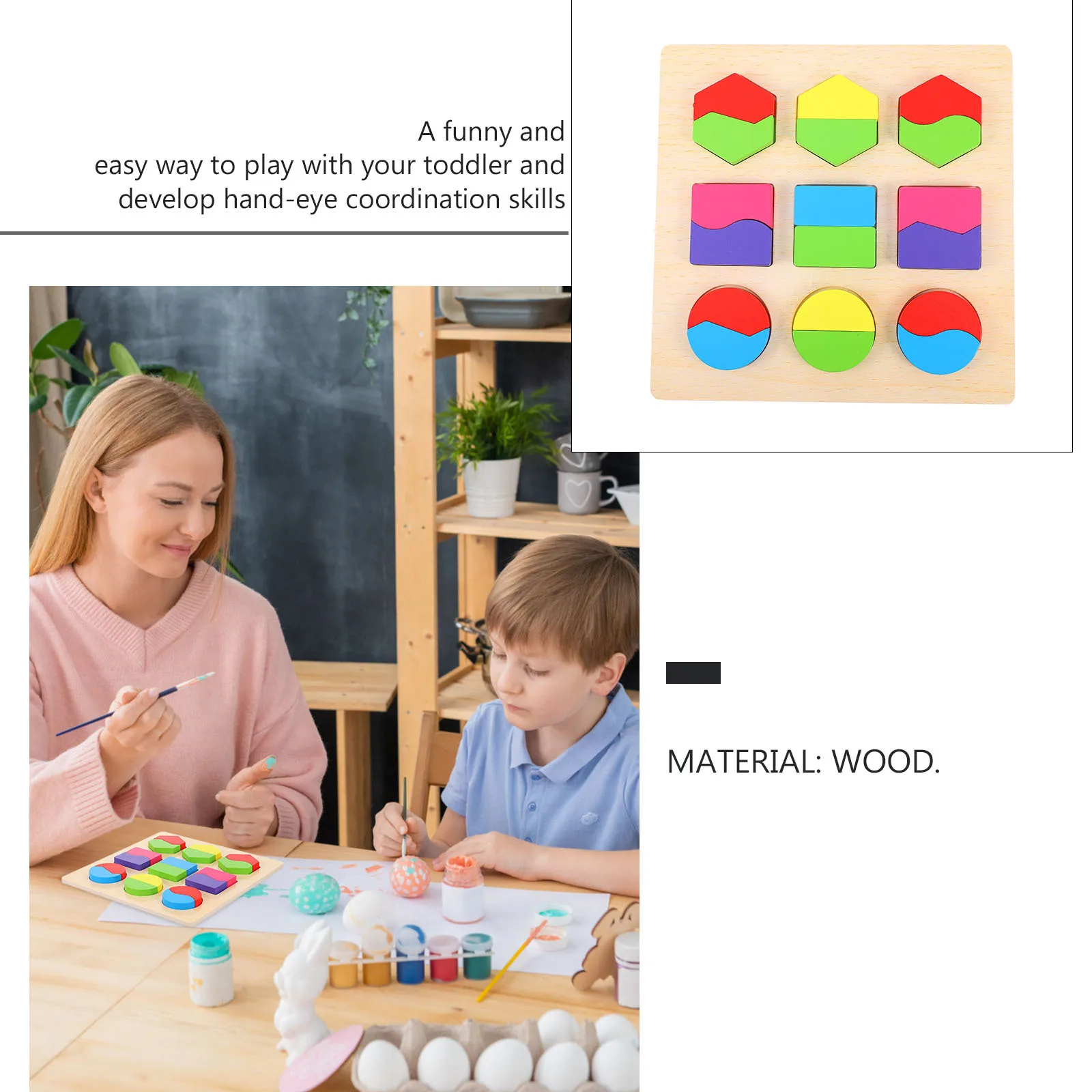 1-set houten geometrische vormpuzzel voor peuters Vroeg leren Educatieve babyontwikkeling Zintuiglijk bord Houten vormpuzzel