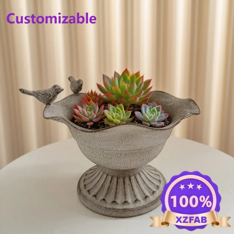 Retro Metal Flower Pot Old Tile Gray Succulent Planting Pot Courtyard Balcony Decorative Flower Arrangement Device