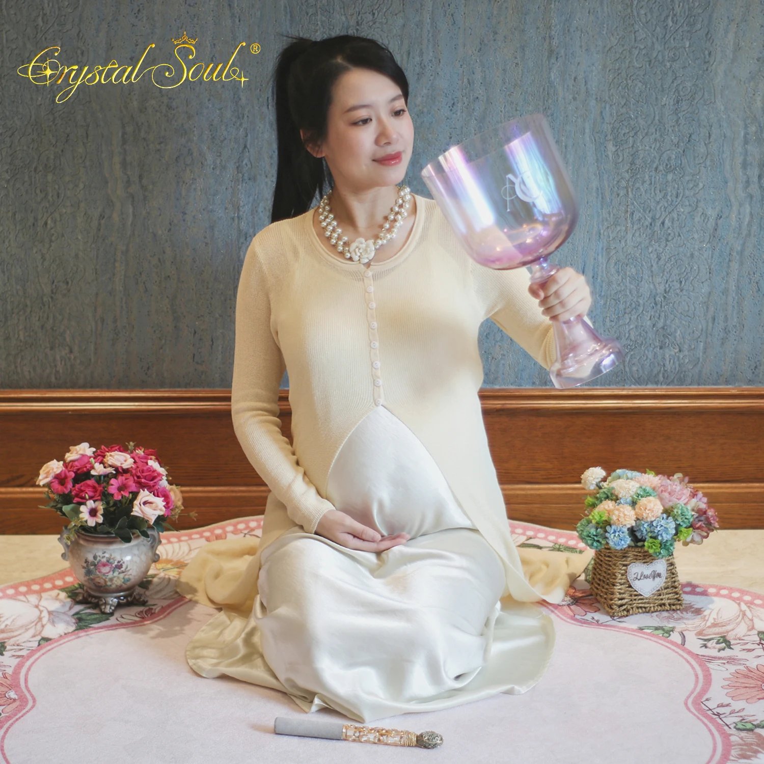 Crystal Soul 7.9inch 432hz E High End Custom Carved Holy Grail Alchemy Crystal Singing Bowl