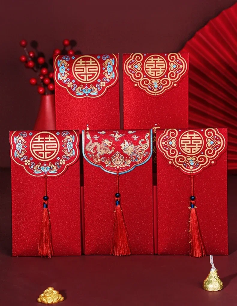 Red Envelope Folding Red Packet Delicate Glitter Wedding Blessing Money Pouch Spring Festival New Year HongBao Party Supplies