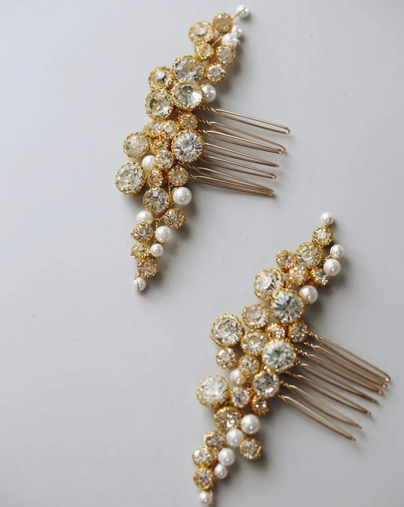 

Shine Rhinestone Pearls Small Comb Bridal Hair Piece Pins Gold Silver Color Wedding Accessories Women Jewelry