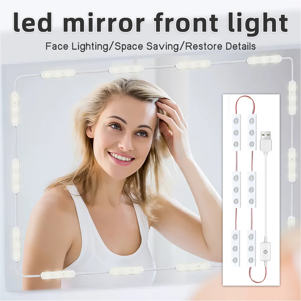 

LED Vanity Mirror Light with 5v USB Power Supply Adjustable Brightness with Touch Switch Suitable for Vanity and Bathrooms