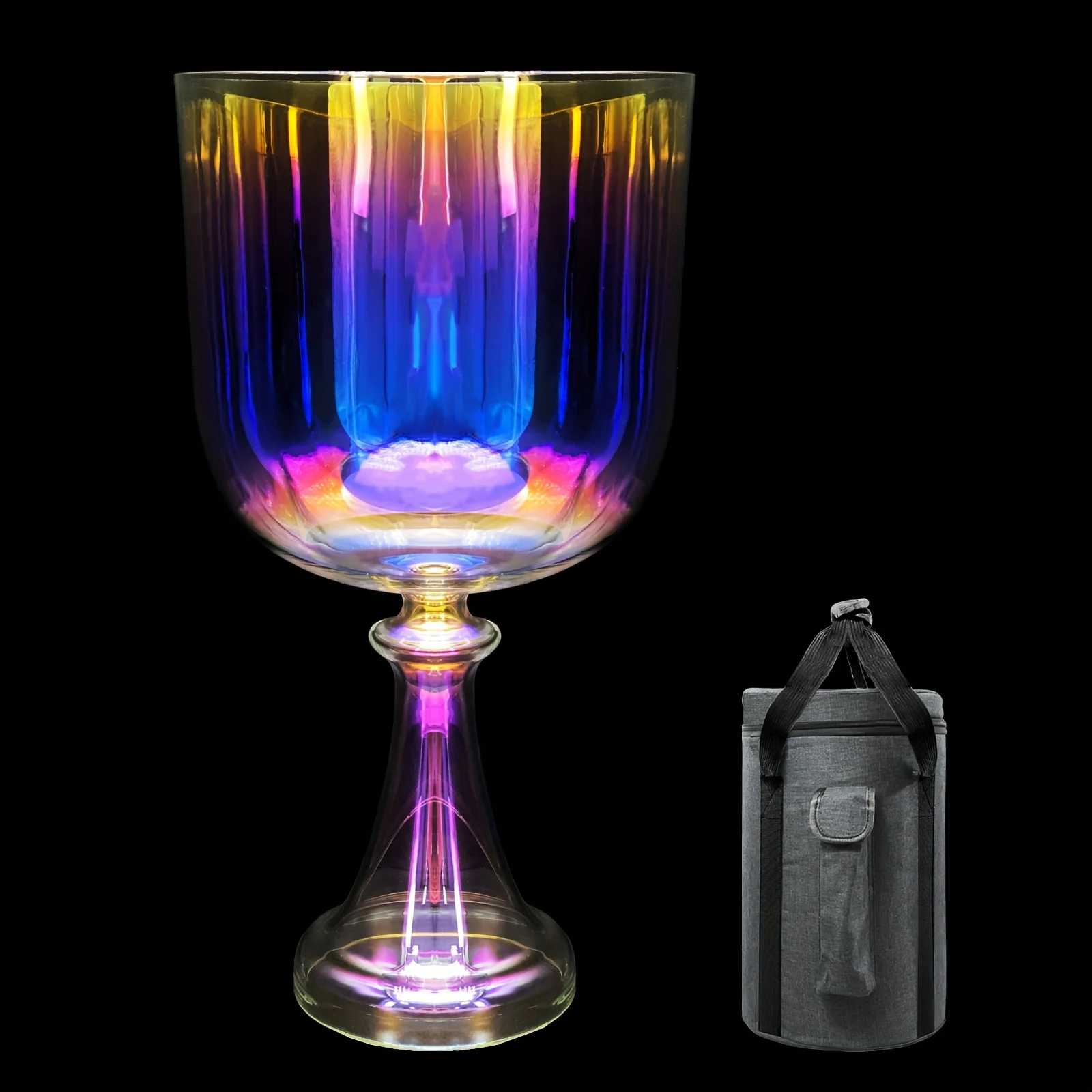 Handheld Quartz Crystal Singing Bowl for Meditation, Transparent Colorful Shimmering Music Bowl, Equipped with Striking Mallet and Storage Backpack