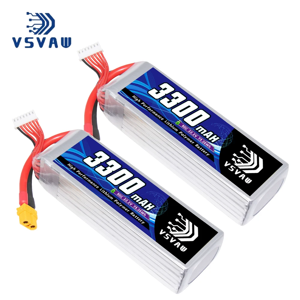 2Pcs VSVAW 6S 22.2V 3300mAh 90C/180C Lipo Battery Mini Four Axis FPV Model Drone High Voltage High Rate Lithium ion Battery