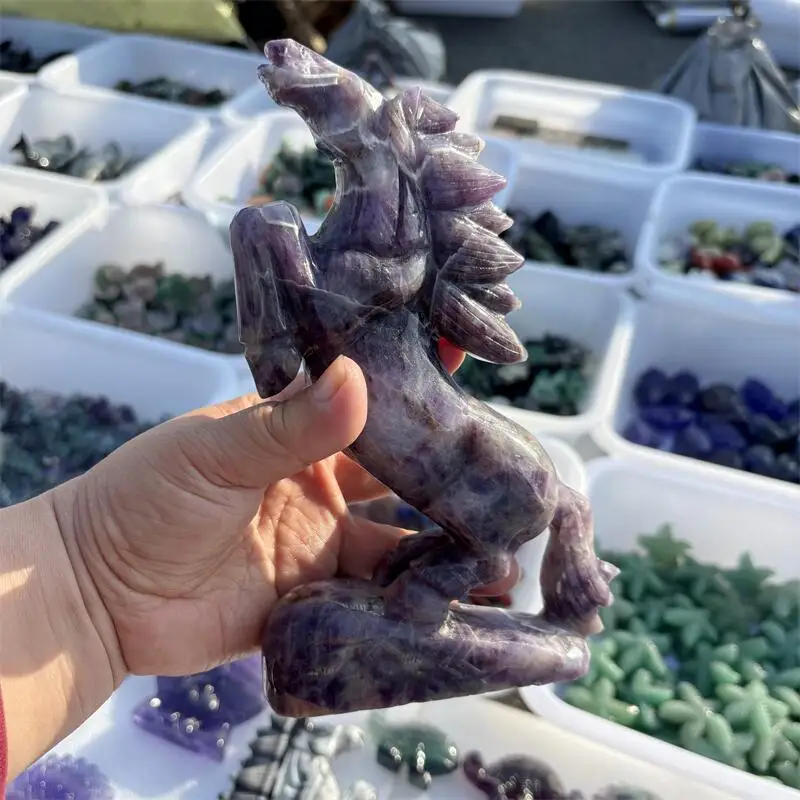 Natural Dream Amethyst Horse Carving Crystal Love Healing Fengshui Gemstones HomeDecoration Holiday Gift 1PCS