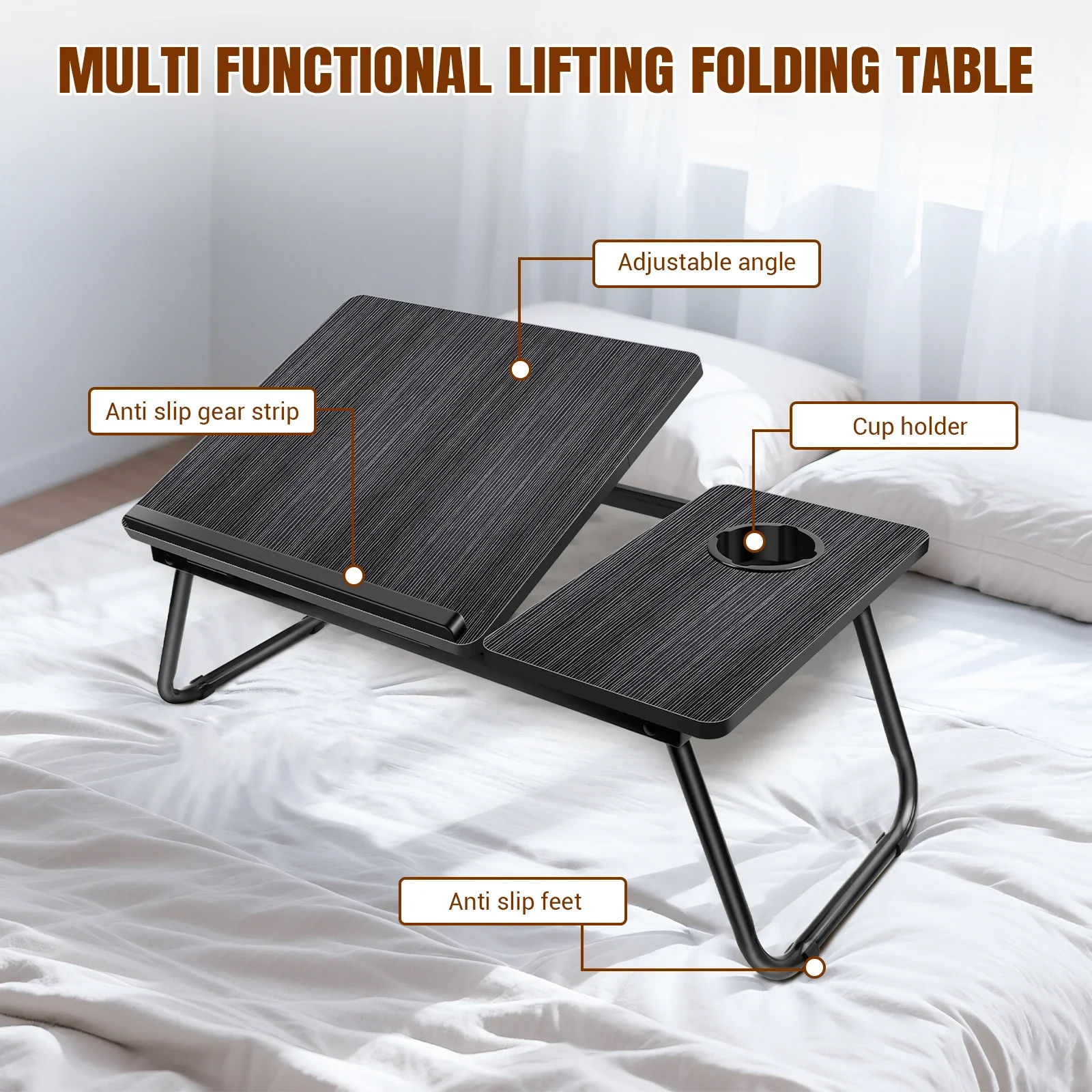 Folding Laptop Desk for Bed,Tray Laptop Table Desk Bed Sofa Use With tablet slot and cup holder,5