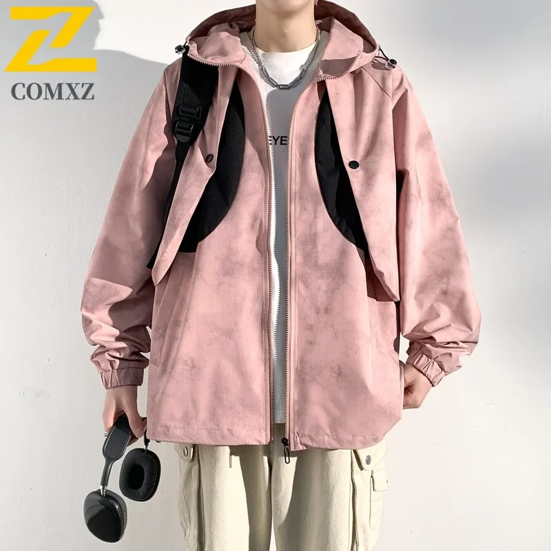 

COMXZ 2025 New Unisex Casual All-Match Jacket Premium Sense Patchwork Hooded lightweight windbreaker Coat Waterproof Windproof